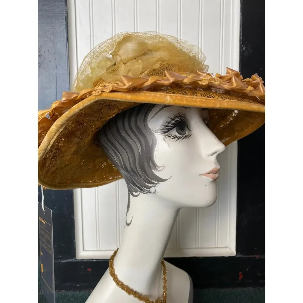 vintage 1960s wide brim straw hat rose petals 60s fashion tulle netting kentucky - Picture 6 of 8